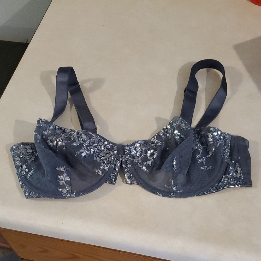 Victoria's Secret Gray Silver Embroidered Bra